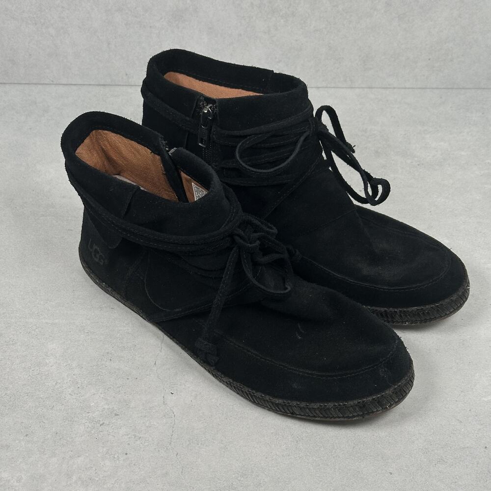 UGG Boots Womens Size 8 Black Suede Ankle Booties Moccasin Reid Moc Western Boho